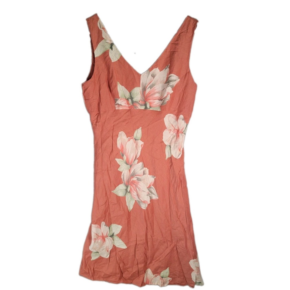 Banana Republic Linen Silk Floral Slip Dress 14 Terracotta V-Neck Sleeveless